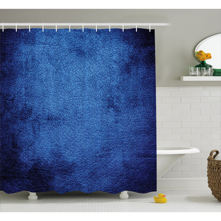 Ebern Designs Cateline Dark Blue Contemporary Shower Curtain + Hooks